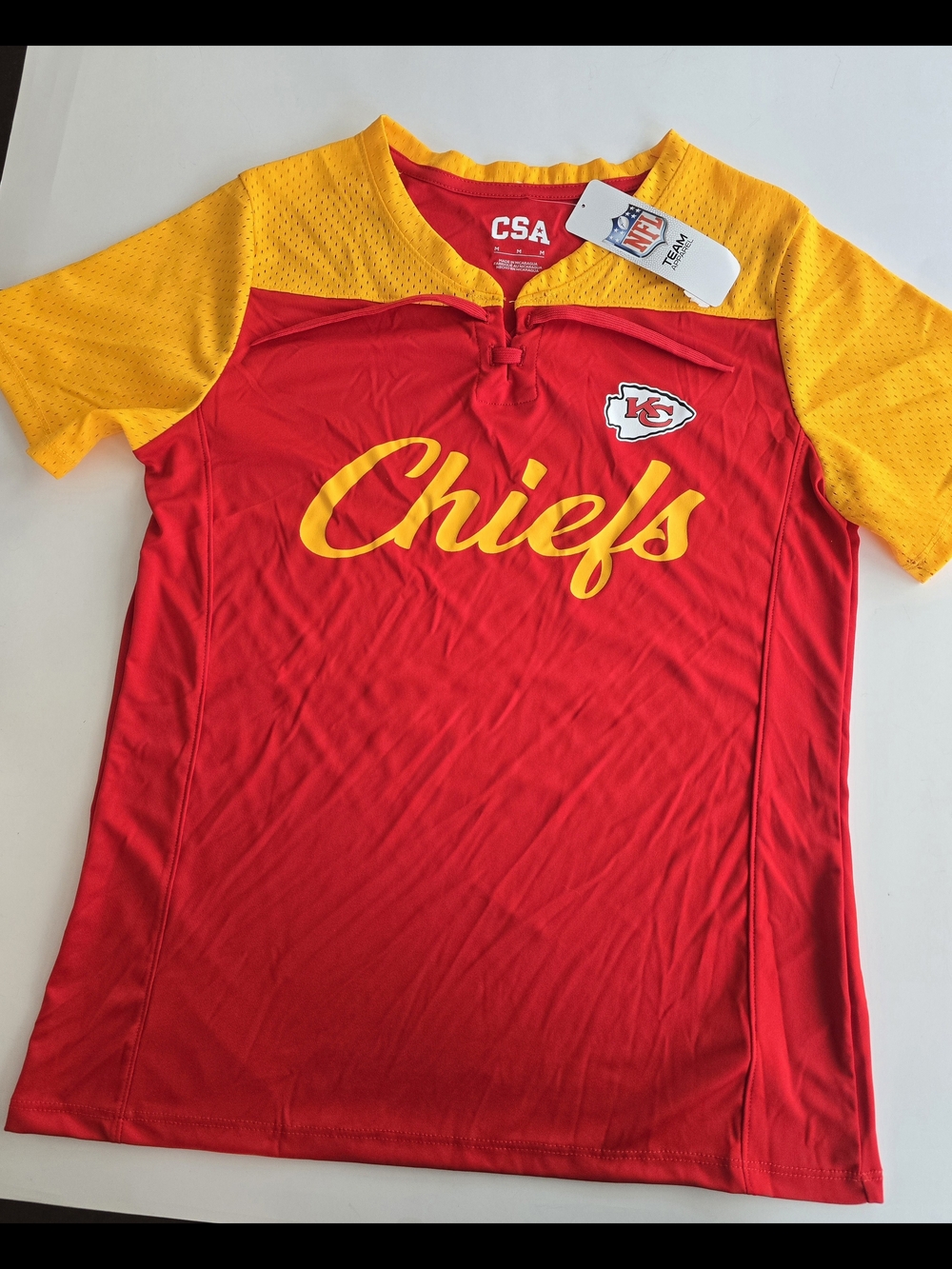 Women’s Kansas City Chiefs Red and Yellow Short Sleeve Jersey Top